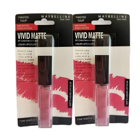TWO NEW Maybelline VIVID MATTE Mauve TWISTED TULIP PINK Liquid Color Lipstick - Picture 1 of 4